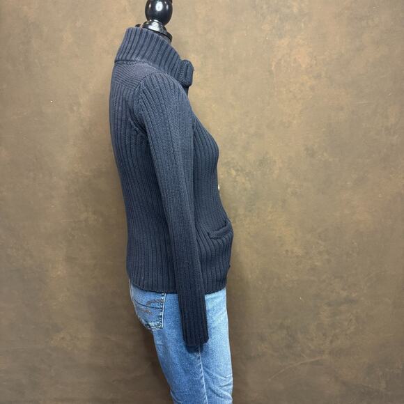 Talbots Petites Pima Cotton Rib Knit Cardigan Sweater Navy Blue Size Small - Picture 6 of 11